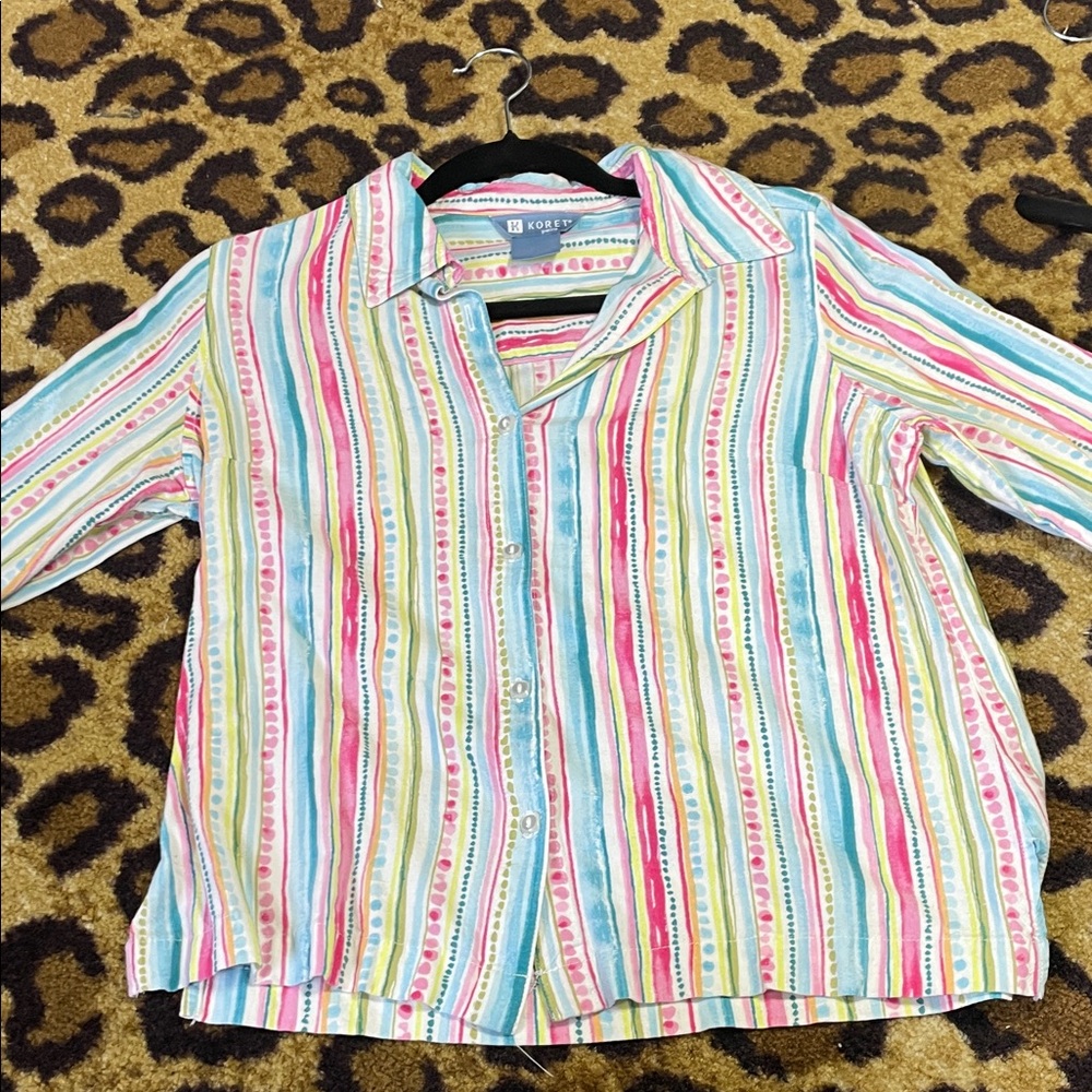 Koret Multicolor Striped Button-Down Shirt | Women’s Medium | 3/4 Sleeve